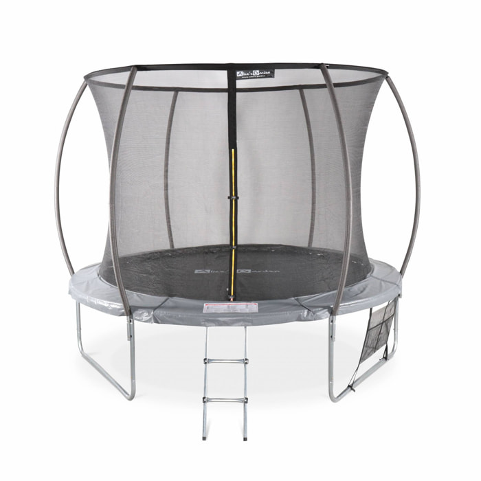 Trampoline Ø 305cm - Mars Inner XXL- trampoline de jardin gris avec filet de protection intérieur. échelle. bâche. filet pour chaussures et kit d'ancrage 3.05m 305cm