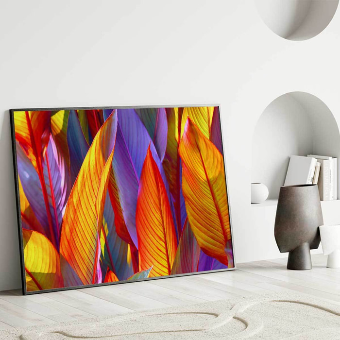 Affiche encadrée feuillage tropical aux couleurs vives Affiche + cadre en métal - Noir