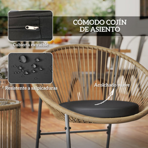 Conjunto de Jardín Exterior de 3 Piezas Juego de 2 Sillas y Mesa de Ratán con Cojines Acolchados y Encimera de Vidrio Templado para Balcón Terraza Natural