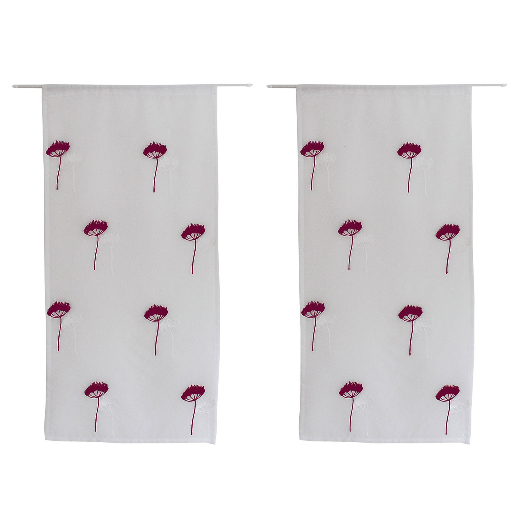 Paire de petits voilages brodés de fleurs - Bordeaux