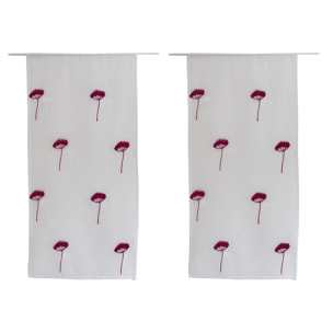 Paire de petits voilages brodés de fleurs - Bordeaux