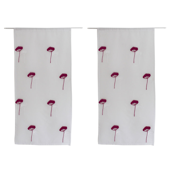 Paire de petits voilages brodés de fleurs - Bordeaux