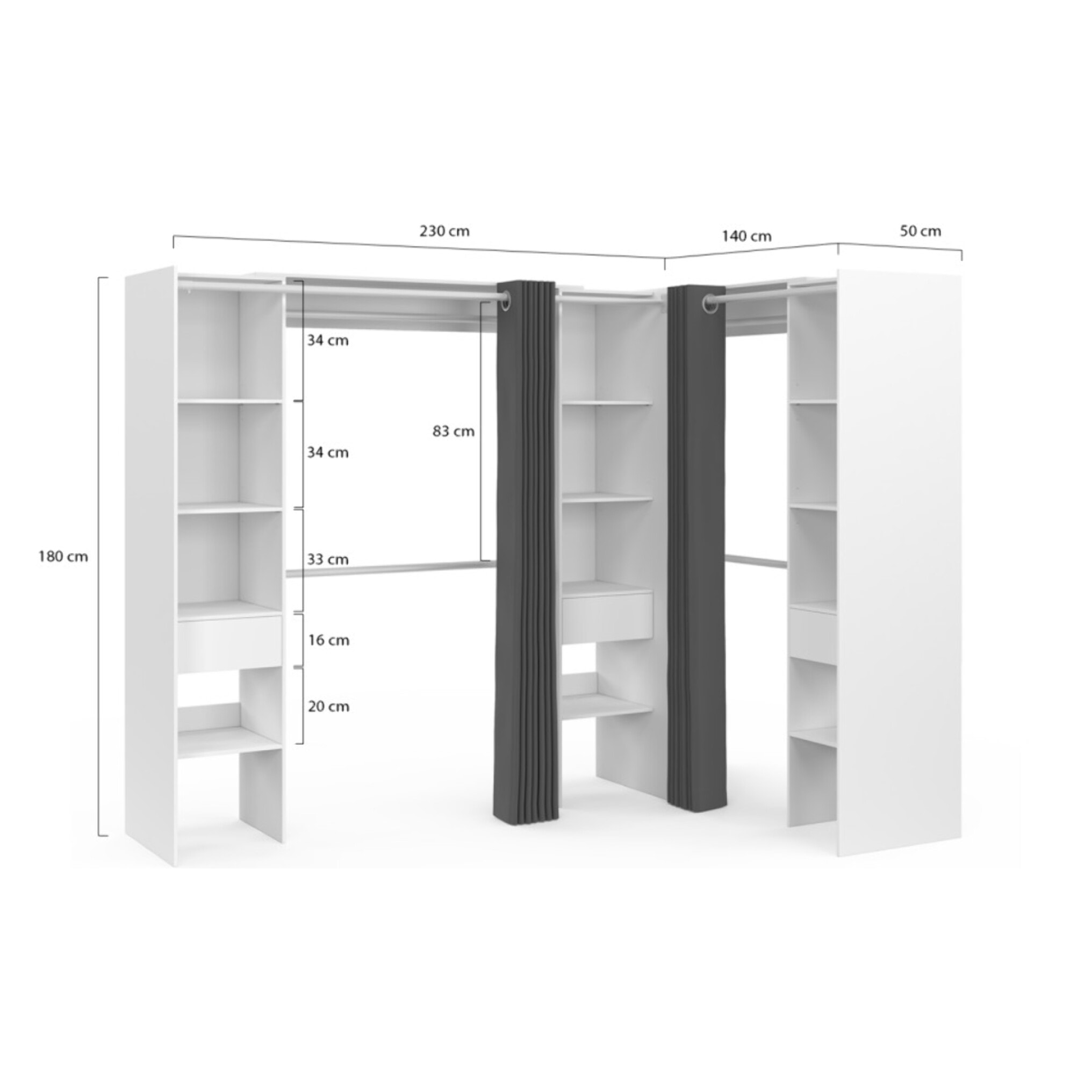 Dressing Justine d'angle 230cm blanc