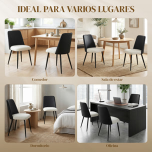 Juego de 2 Sillas de Comedor, Sillas de Cocina con Respaldo de PU de Imitación Ratán, Asiento Acolchado, Patas de Acero, para Salón, Negro y Beige
