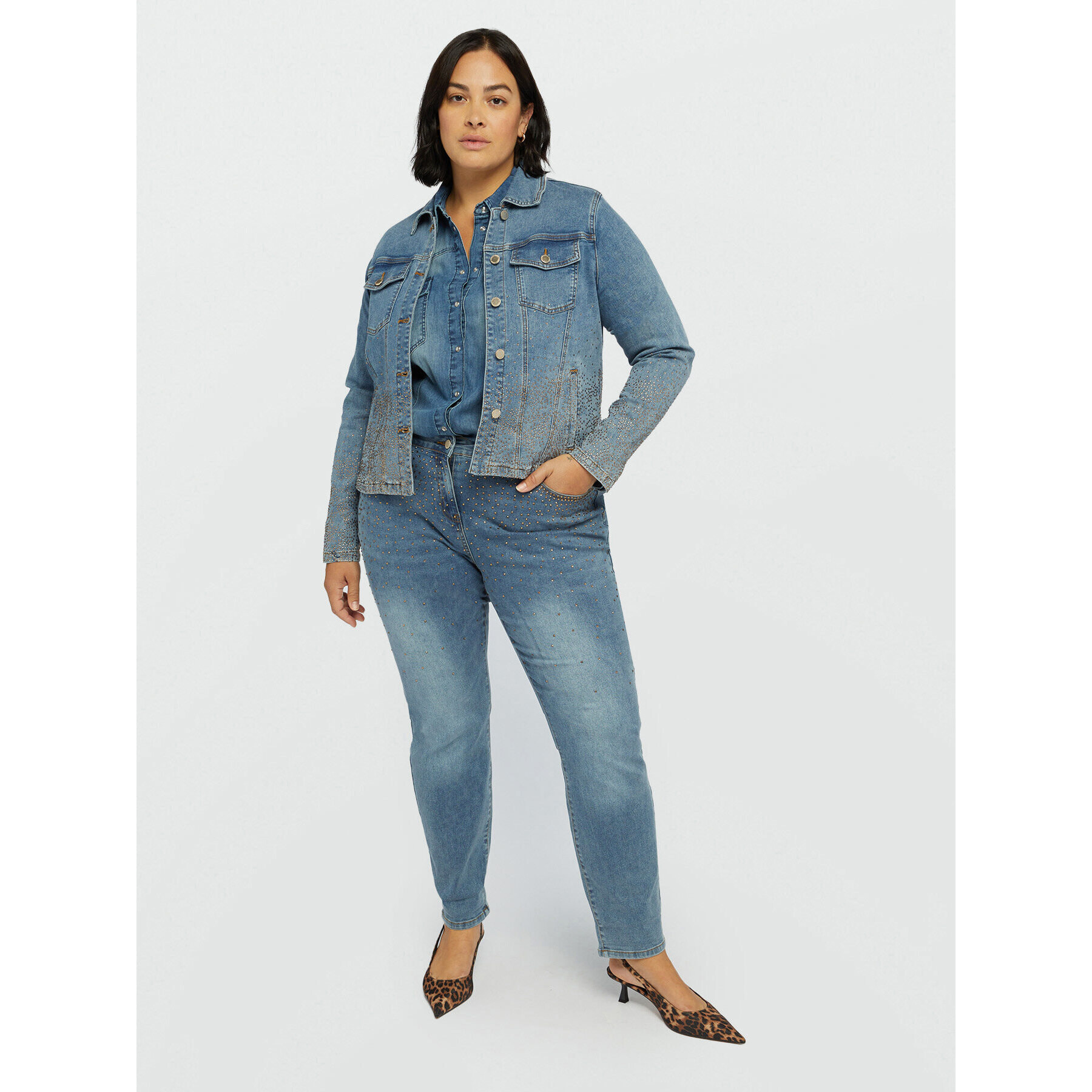 Fiorella Rubino - Jeans slim girl fit con strass - Azzurro