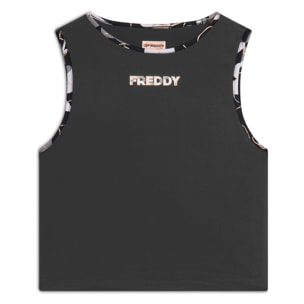 Top sportivo in tessuto tecnico con logo bronzo