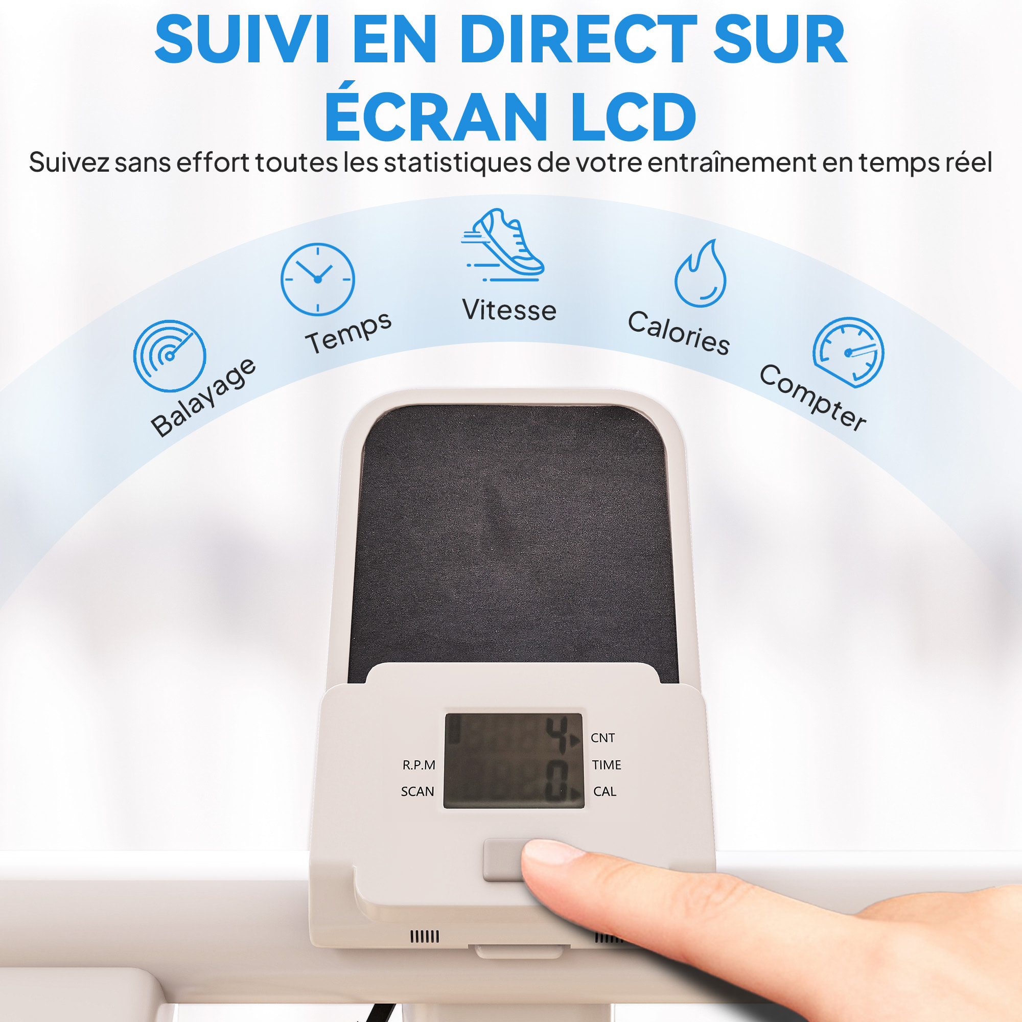 Stepper escalier pliable - stepper climber réglable - écran LCD multifonction bleu blanc