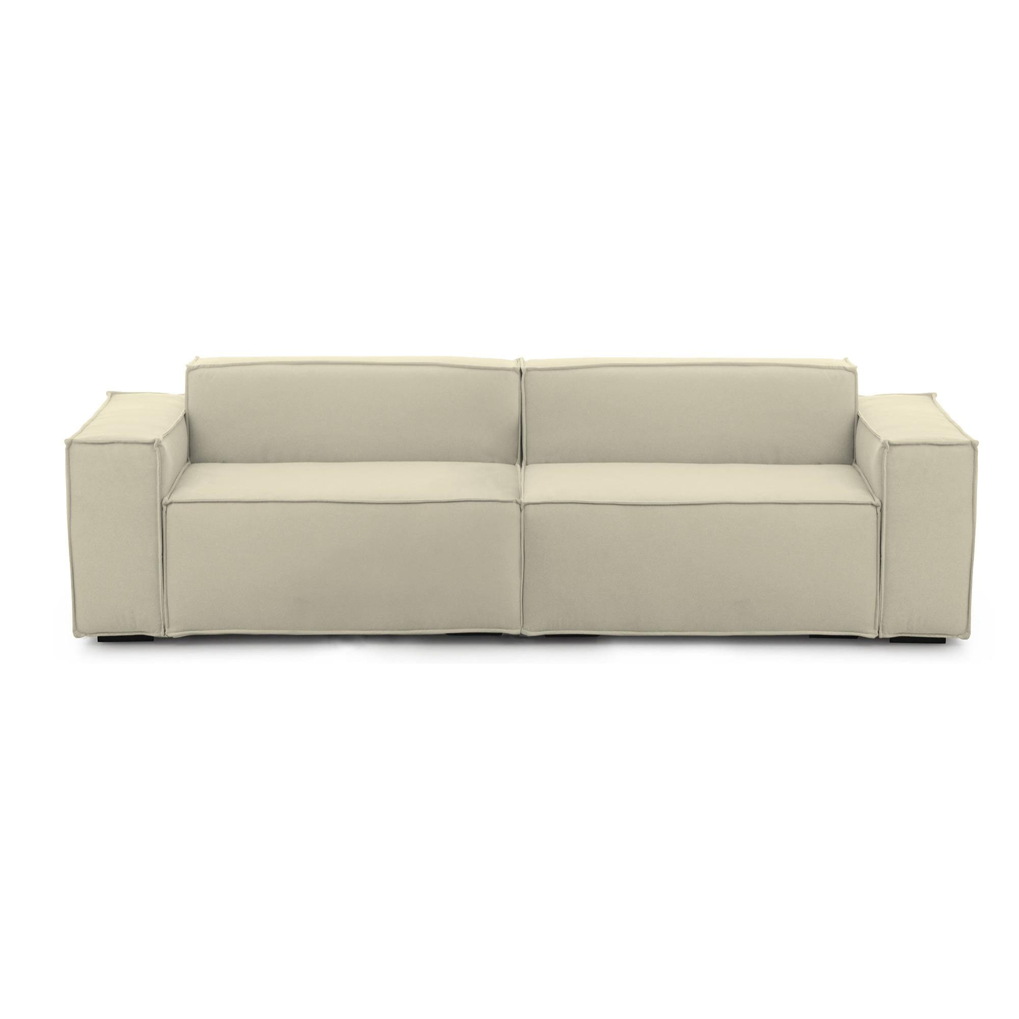 Divano fisso Simona, Divano componibile a 3 posti lineare, 100% Made in Italy, Sofà moderno da soggiorno in tessuto, Cm 260x95h70, Beige