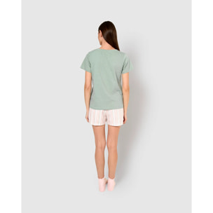 Pigiama corto cotone riga serena verde azzurrognolo