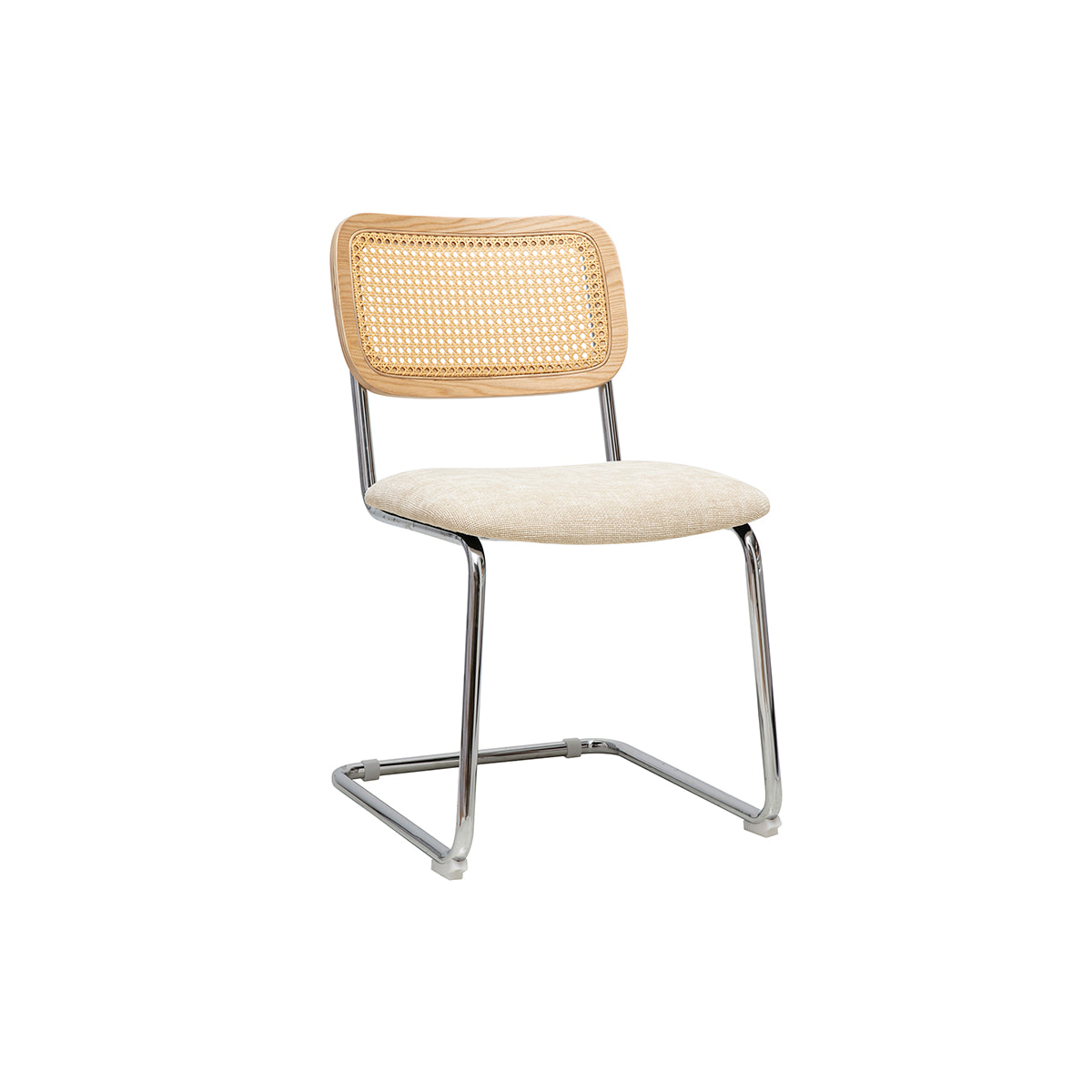 Chaises design en tissu effet velours texturé beige, métal chromé et cannage rotin (lot de 2) ELECTRA