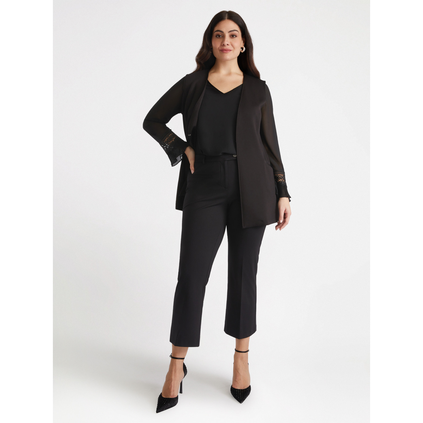 Fiorella Rubino - Pantaloni Kick Flare in punto milano - Nero