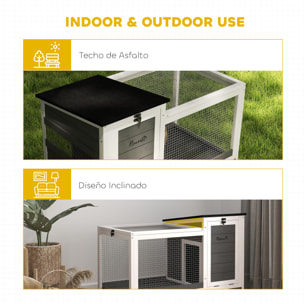 Conejera de Madera con Ruedas Jaula para Conejos con Techo Asfáltico Abatible Ventana Móvil y Bandeja Extraíble Conejera para Interior y Exterior 91x51x66 cm Blanco y Gris Oscuro