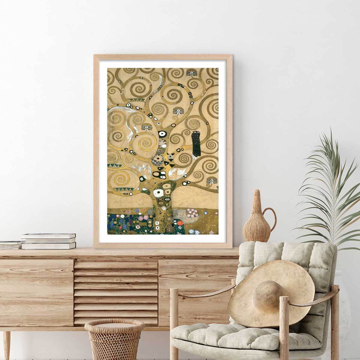 Affiche Tree of Life. Detail par Gustav Klimt Affiche + cadre en bois - Chêne