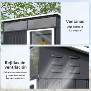 Caseta de Jardín Exterior 1,9m² 195x122x182 cm Cobertizo de Jardín Exterior con Base Refuerzo (Suelo NO Incluido) Puerta Corredera Ventanas Cobertizo para Terraza Patio Gris Oscuro