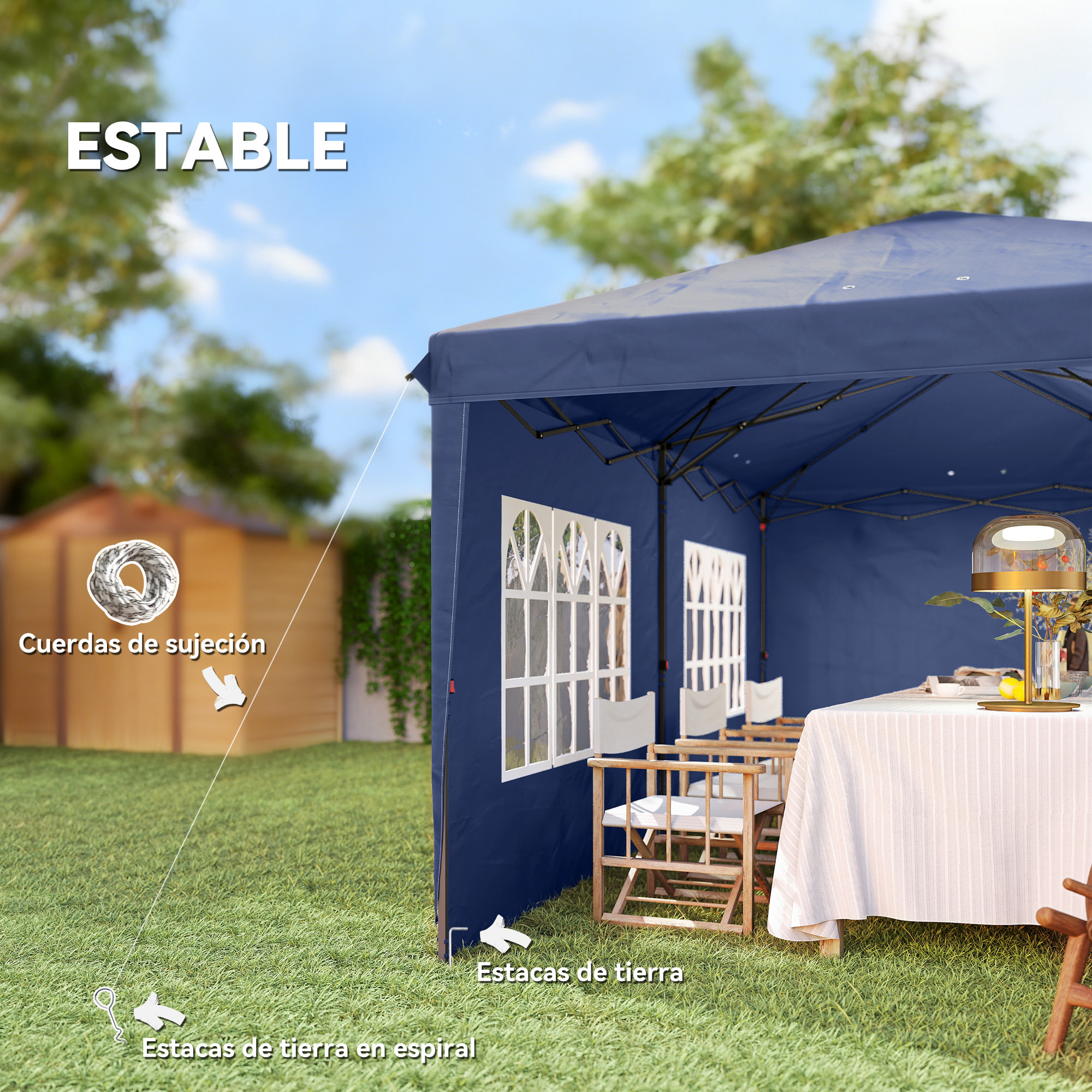 Carpa Plegable 6x3 m, Pop-up, con 4 Laterales Desmontables, Cenador de Jardín con 2 Ventanas Visibles, Bolsa de Transporte, Impermeable, Anti-UV, Gazebo para Camping, Fiestas, Exterior, Azul