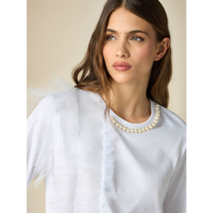 Oltre - T-shirt con perle e tulle - Bianco