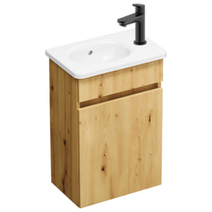 Pack meuble suspendu lave-mains Joline chêne + Robinet lave-mains eau froide Duravit Wave noir mat