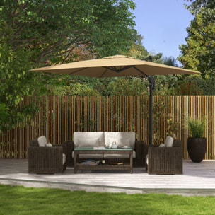 Parasol déporté carré pivotant 360° manivelle dim. 2,97L x 2,97l x 2,64H m alu. polyester kaki