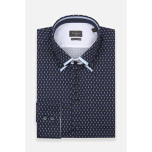 Camicia Uomo 2 Bottoni Button Down 7bottoni Doppio Coll Popeline Stretch Stampato Blu/Turchese