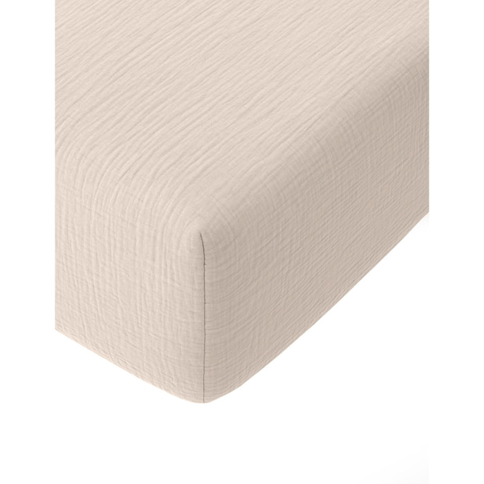 Drap housse bonnet:30cm 100% gaze de coton lavé ecru naturel