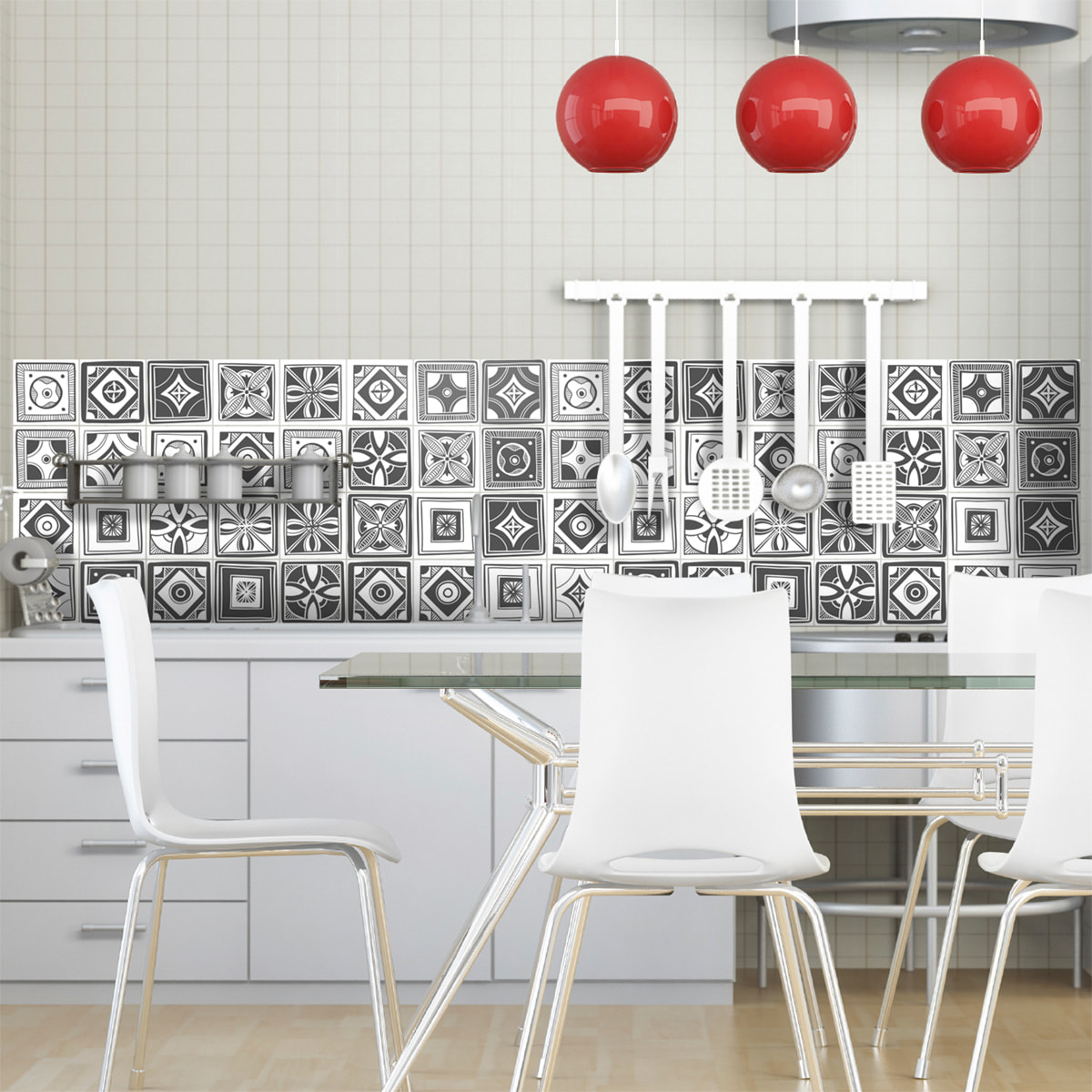 Stickers muraux - Sticker Mural Carrelage adhésif Cuisine Salle de Bain - 30 STICKERS CARRELAGES AZULEJOS NUANCES DE GRIS VENEZIA