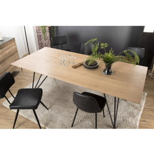 MADISON - Table à manger rectangulaire 220x100cm bois chêne pieds épingles croisés métal noir