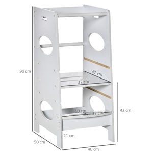 Torre de Aprendizaje de Madera para Niños Taburete de Cocina Infantil con Pedal Altura Ajustable en 3 Posiciones y Barra de Seguridad 40x50x90 cm Gris