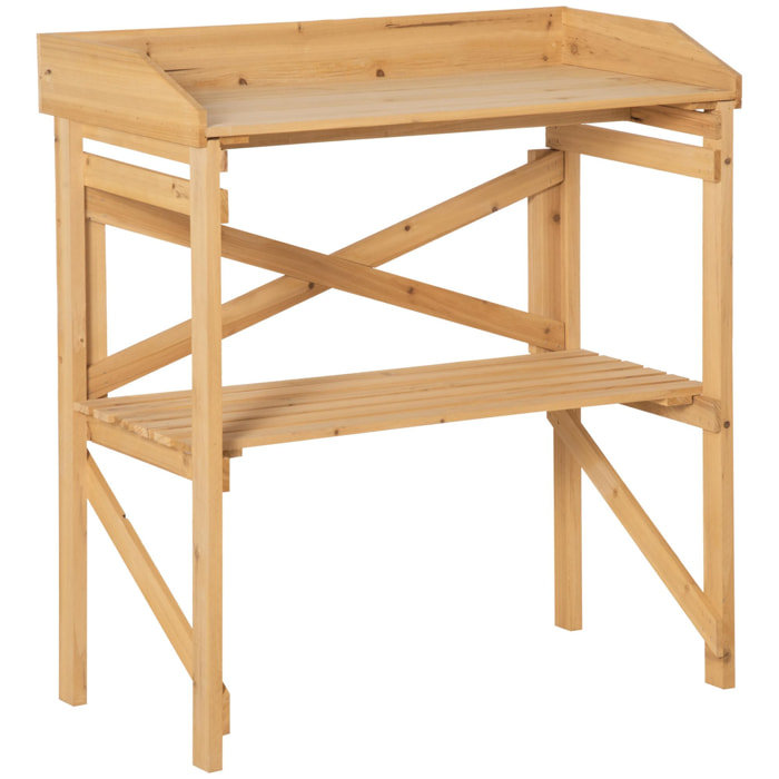 Table de rempotage jardinage - étagère à lattes - plateau avec rebords - bois sapin pré-huilé