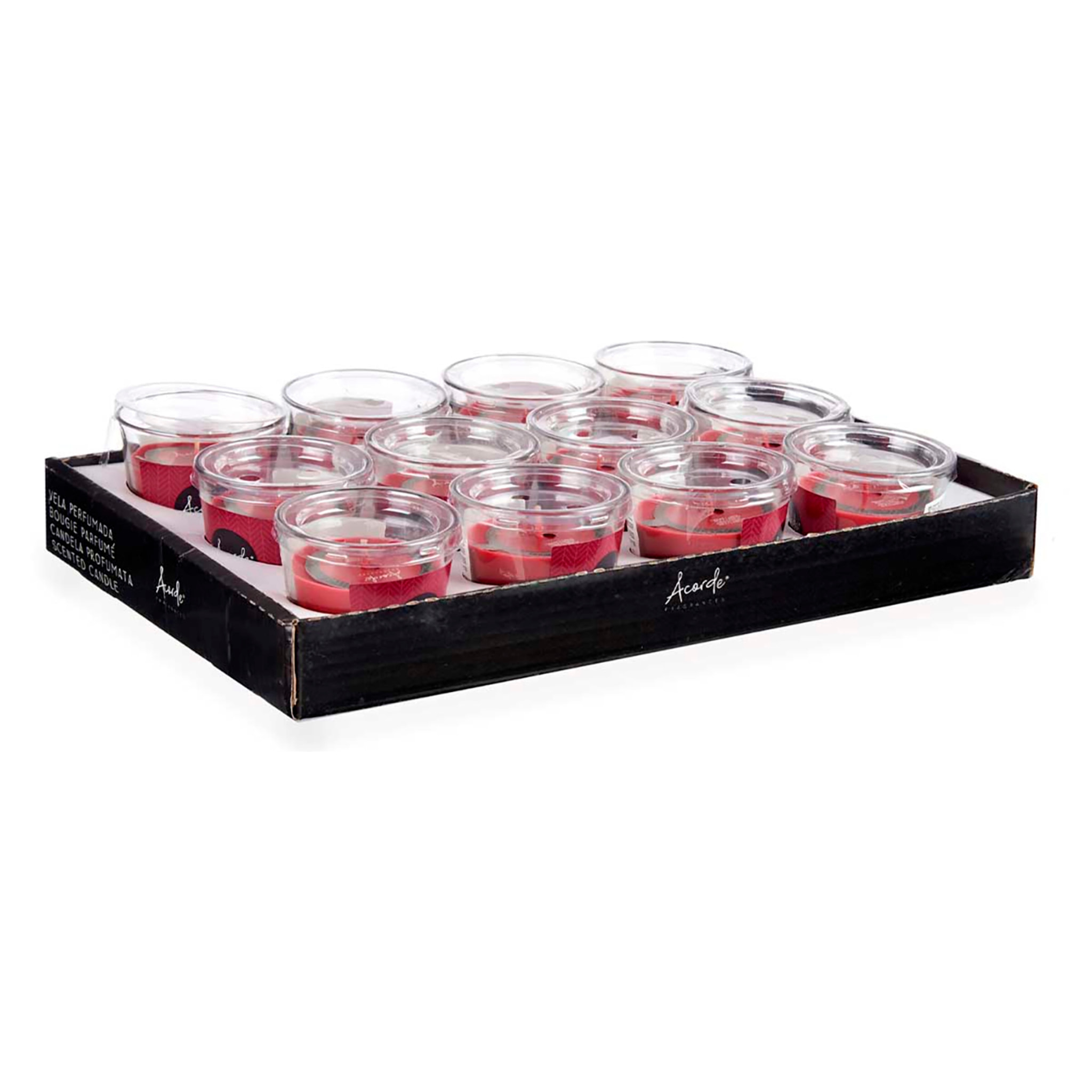 Pack di 12 candele in vetro, profumo di mela e cannella. Fino a 28h di durata.