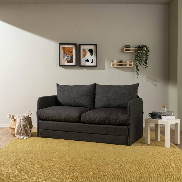 Canapé-lit en lin gris foncé, 2 personnes 140 cm ORURO