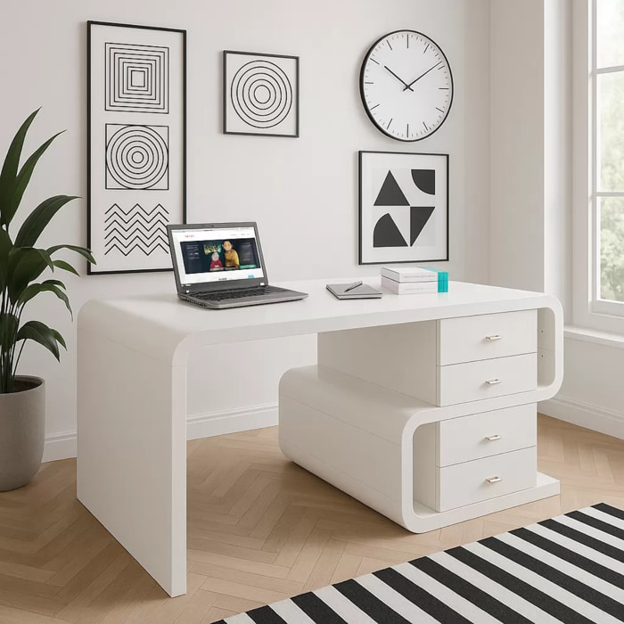 Bureau Snake blanc 4 tiroirs 150x70cm Kare Design