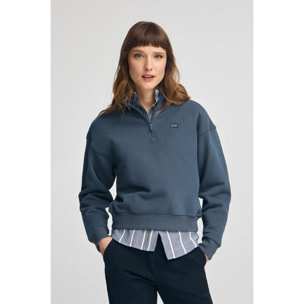 Sudadera azul denim de cuello alto y media cremallera con logo Polo Club