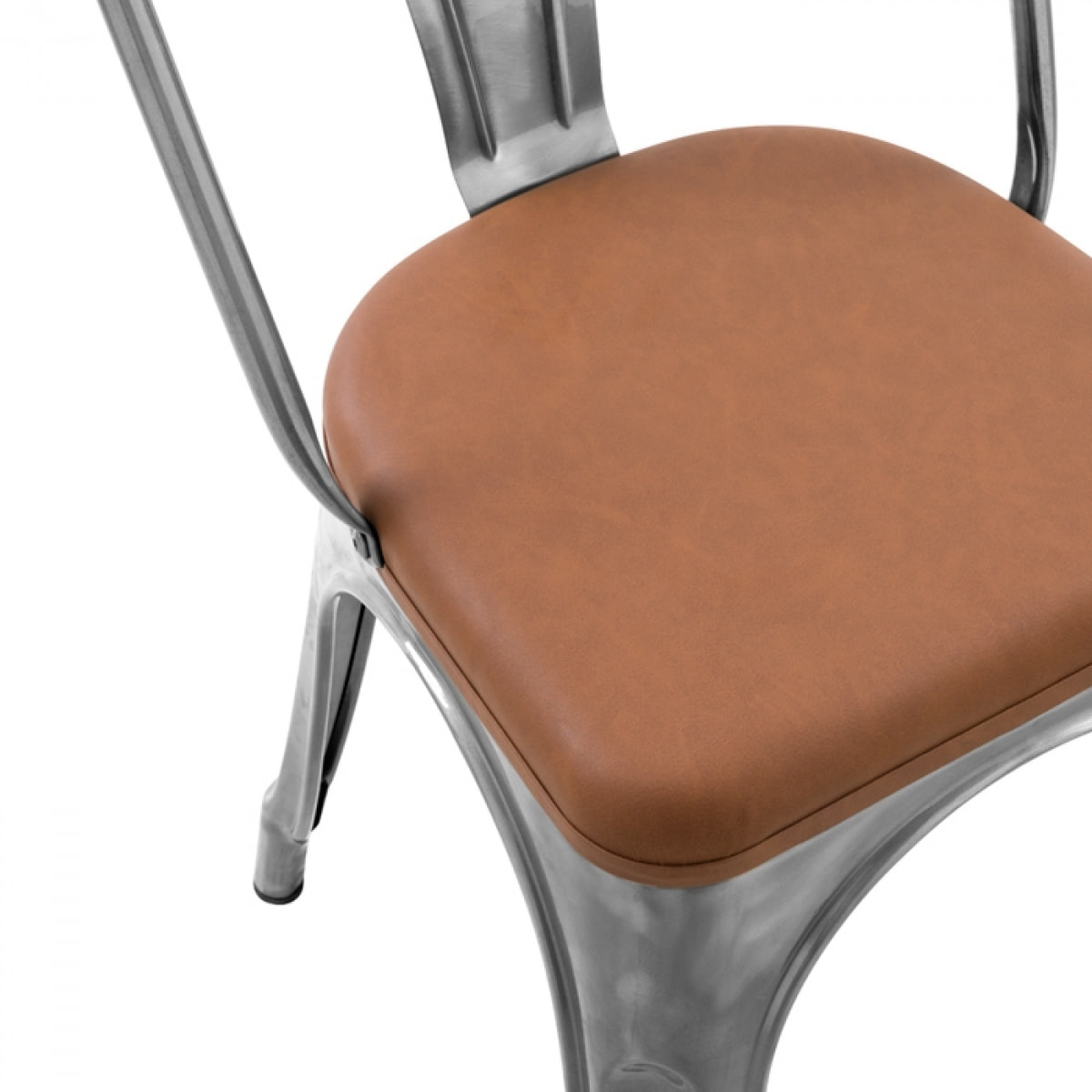 Lot de 2 chaises en métal chrome et cuir synthétique marron - Charly