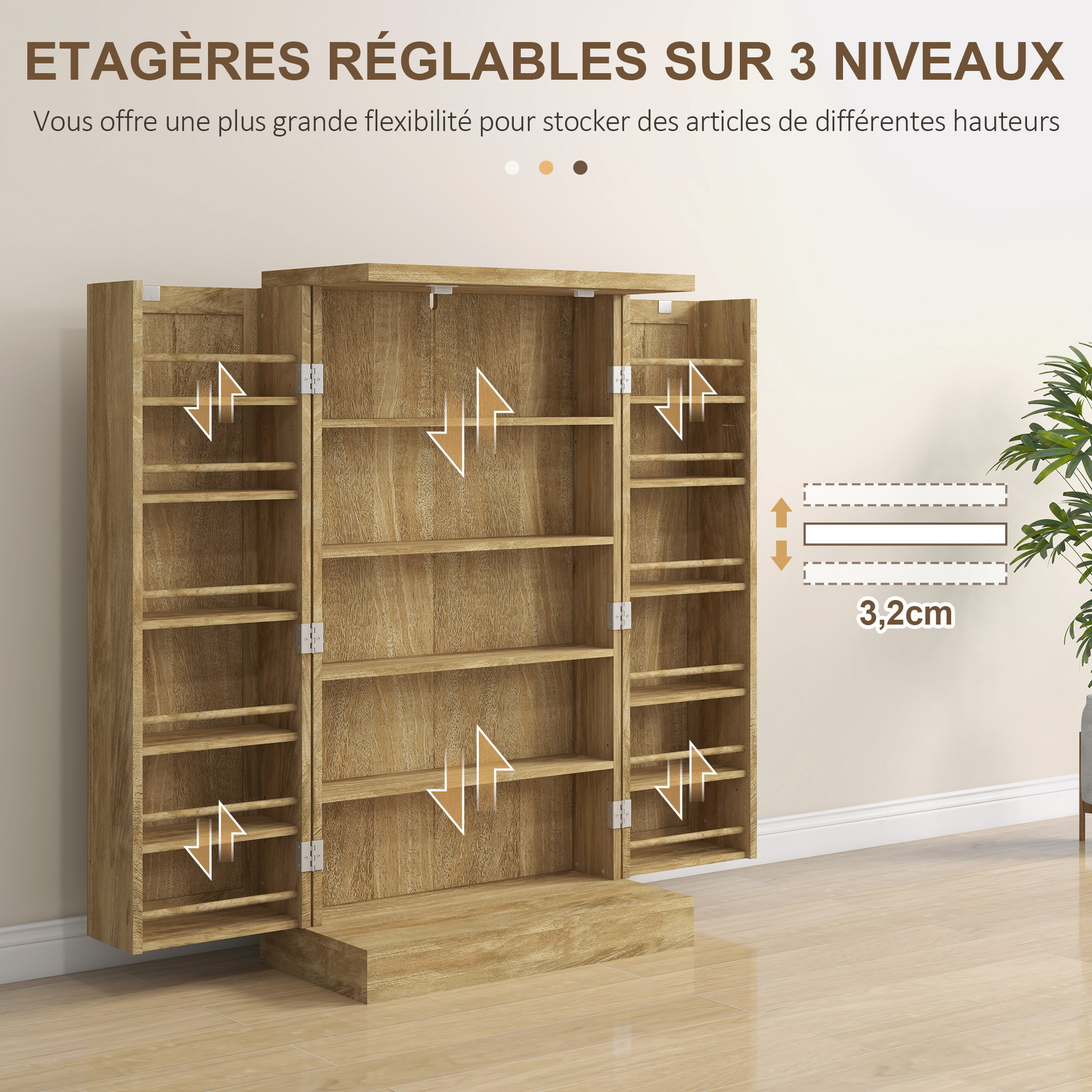 Armoire de cuisine rangement épices 2 portes 4 étagères 12 porte-épices dim. 60 x 30 x 104 cm rotin effet bois
