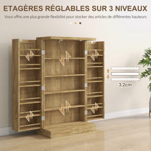 Armoire de cuisine rangement épices 2 portes 4 étagères 12 porte-épices dim. 60 x 30 x 104 cm rotin effet bois
