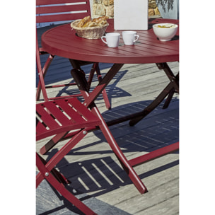 MARIUS - Table de jardin ronde pliante en aluminium rouge carmin
