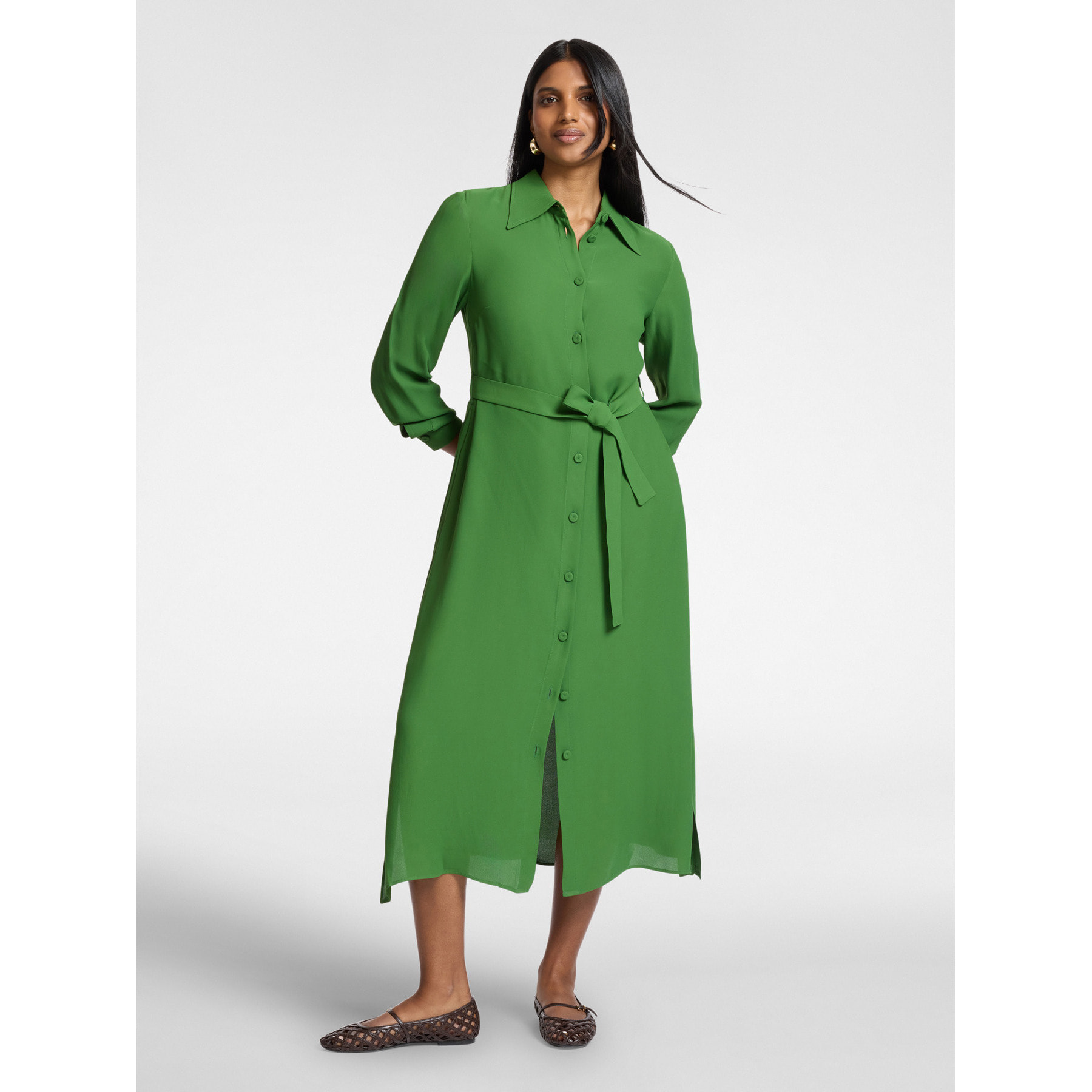 Elena Mirò - Vestido camisero con cinturón - Verde