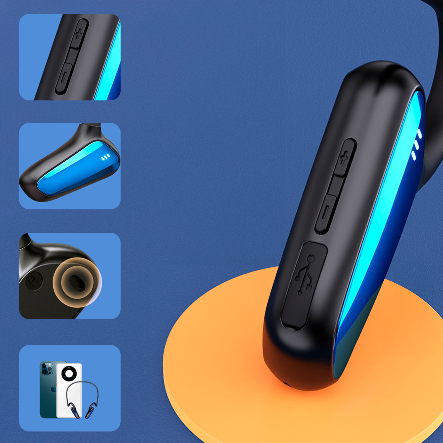 Cuffie D8 Bluetooth. Con Tecnologia di Conduzione Ossea.