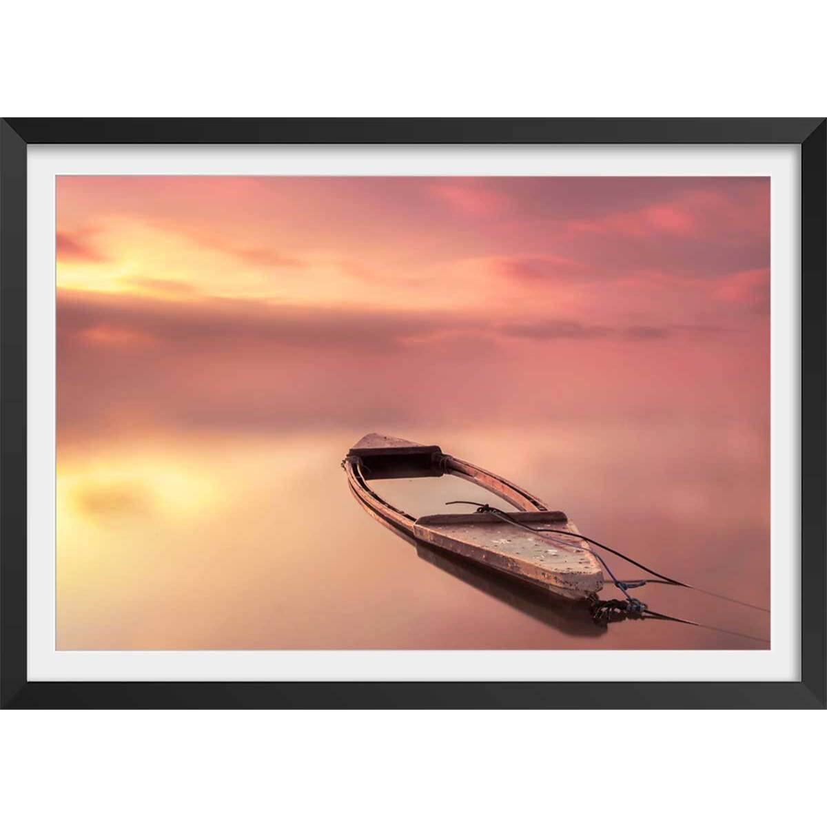 Affiche bateau coulé Affiche + cadre en bois - Noir
