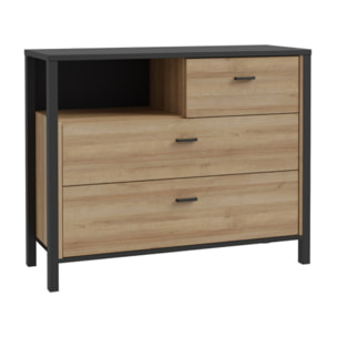 Commode bois effet chêne et noir 3 tiroirs - MIAMI