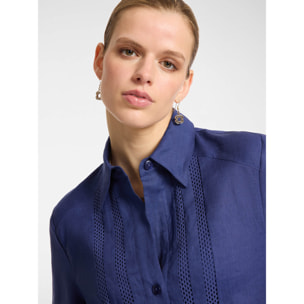 Elena Mirò - Vestido de lino con botones. - Azul