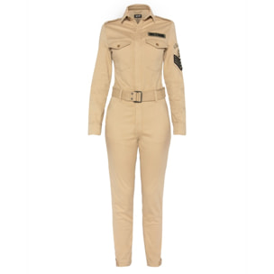 TRSUITW JUMPSUIT WITH US NAVY BADGES & BELT IN TENCEL 63% COTTON 18% TENCEL 15% POLYESTER 4% ELASTANE Beige