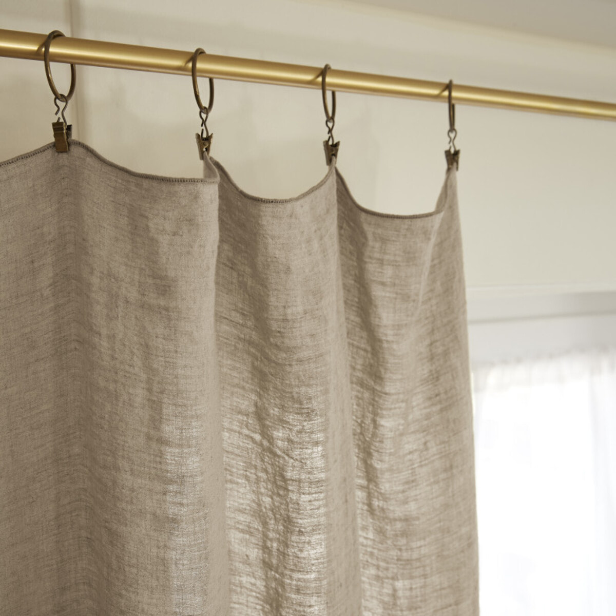 Rideau ajustable + 8 anneaux pince "Soline" 140 x 270 cm Lin lavé - Couleur: Soline Sable
