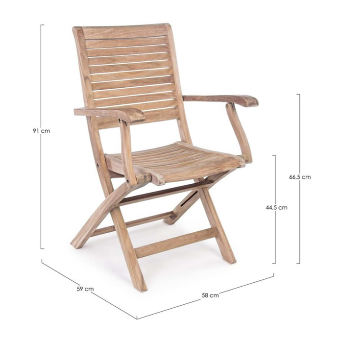 Set di 4 sedie con braccioli GALILEA in legno teak, pieghevoli