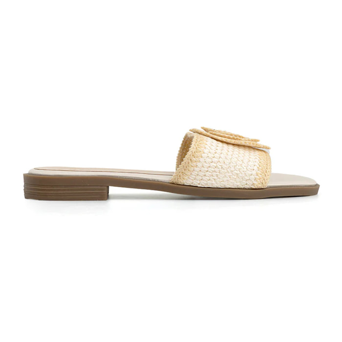 Ciabatta con fascia crochet e maxi fiore - BEIGE