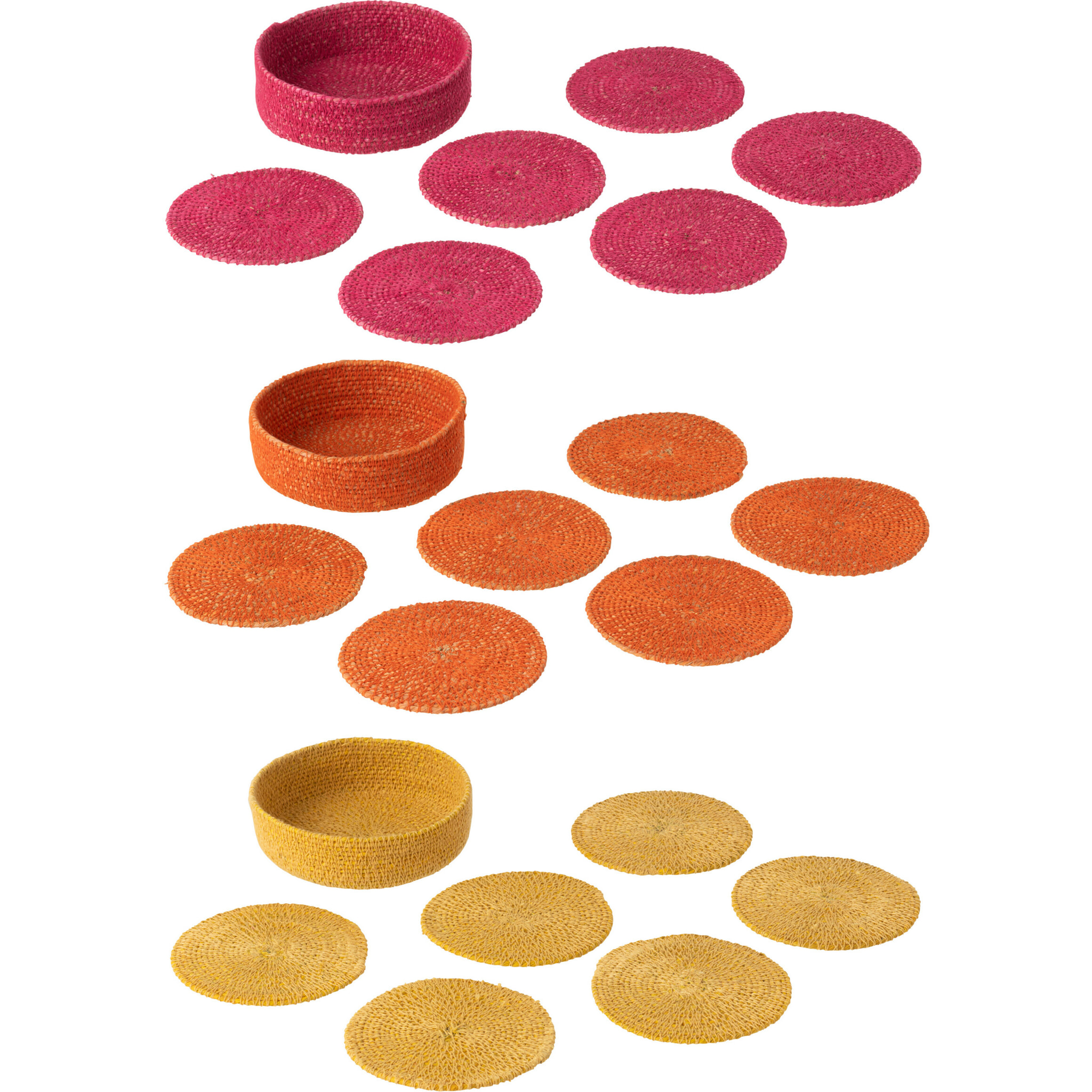 J-Line Sous-Verre 6 Pieces Jonc De Mer Rose/Orange/Jaune Assortiment De 3