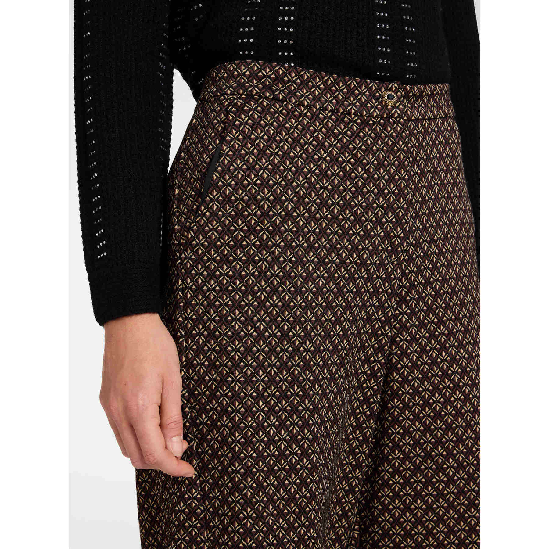 Elena Mirò - Pantaloni cropped in flanella jacquard - Marrone