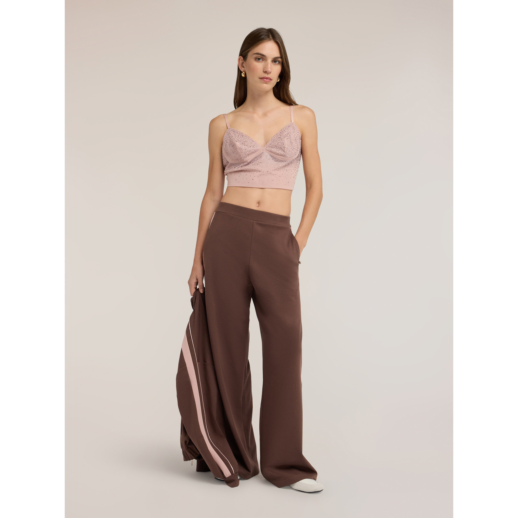 Motivi - Top crop in tulle con micro-strass - Rosa cipria