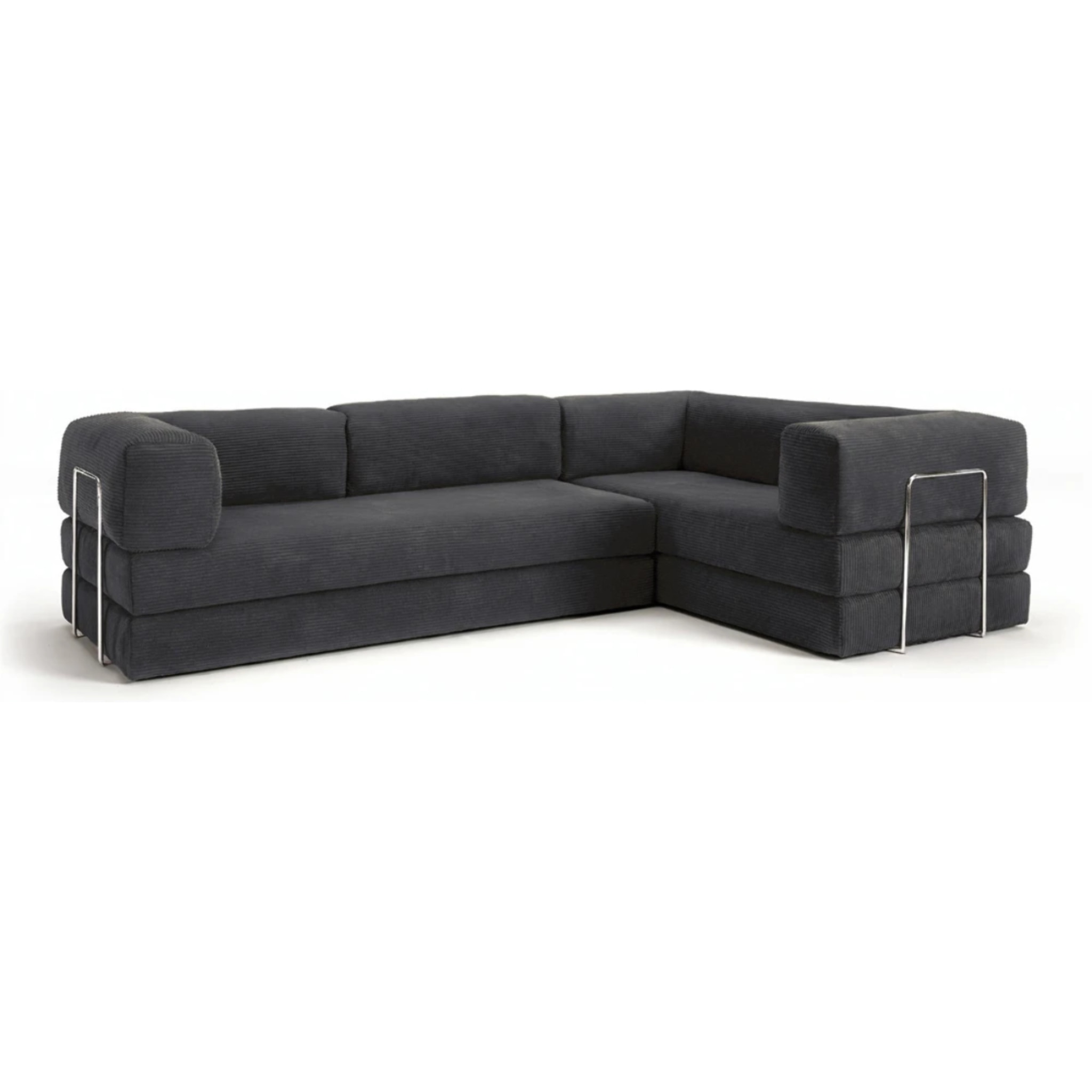 TRENDY - Canapé compressé 5 places angle modulable en velours côtelé anthracite