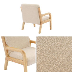 Fauteuil scandinave enfant en bois et tissu bouclette beige
